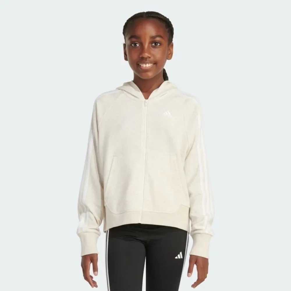 Adidas Kids Cream 3 Stripes Hooded Jacket